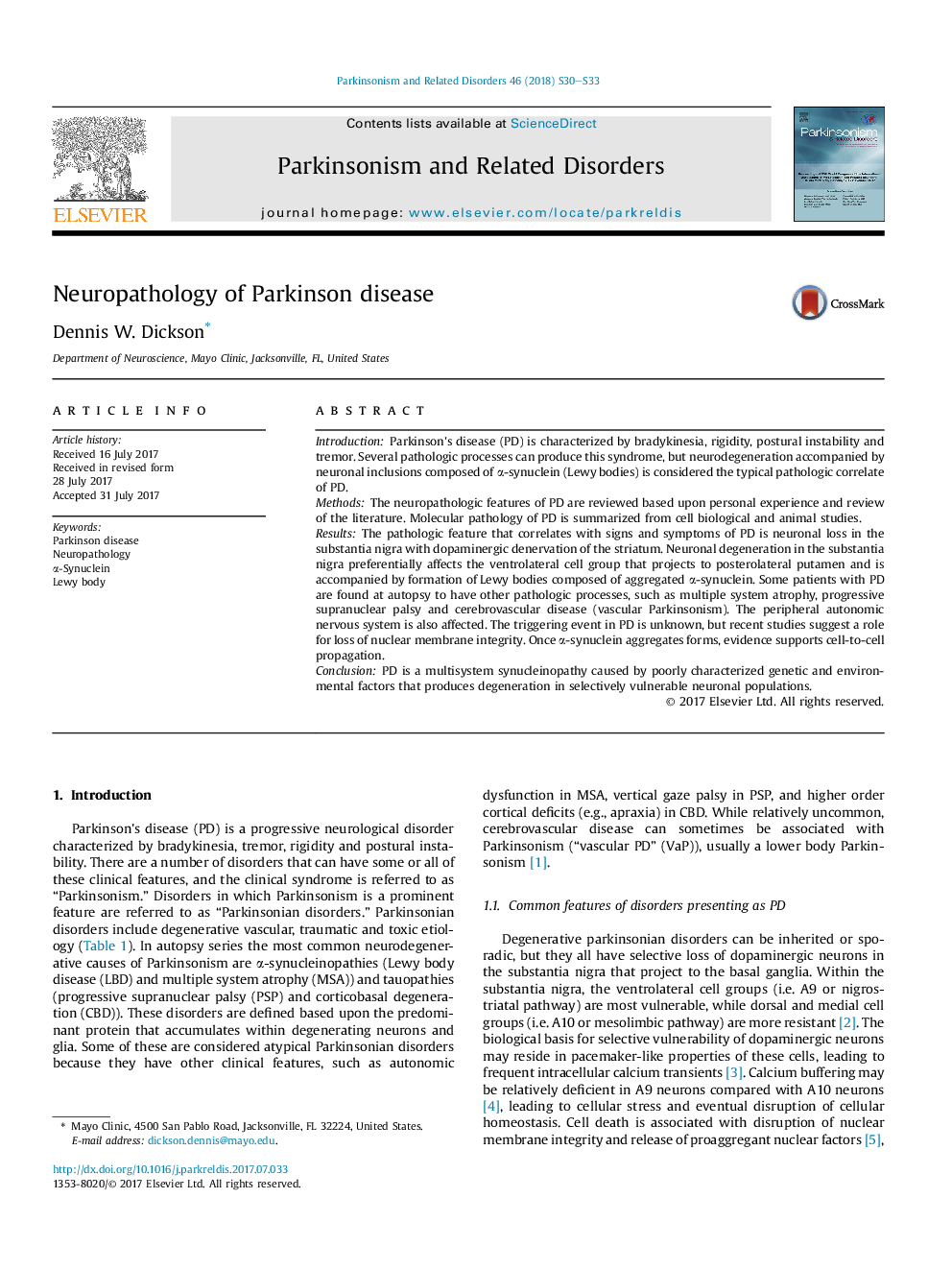 Neuropathology of Parkinson disease