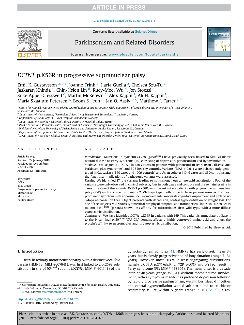 DCTN1 p.K56R in progressive supranuclear palsy