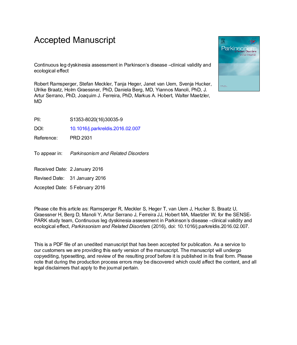 Continuous leg dyskinesia assessment in Parkinson's disease -clinical validity and ecological effect