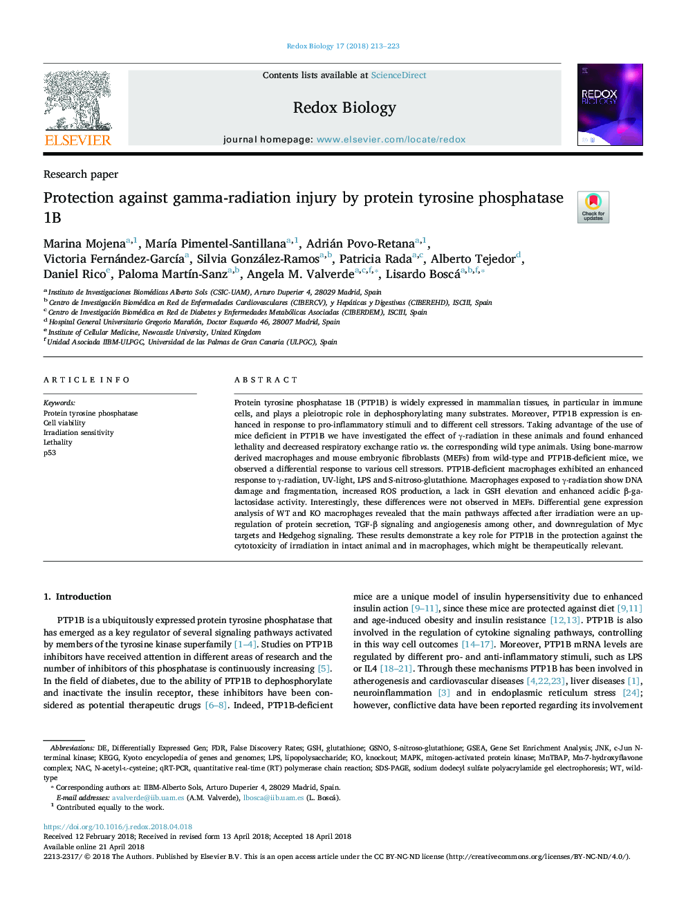 Protection against gamma-radiation injury by protein tyrosine phosphatase 1B