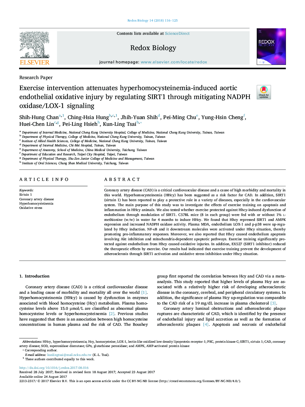 Exercise intervention attenuates hyperhomocysteinemia-induced aortic endothelial oxidative injury by regulating SIRT1 through mitigating NADPH oxidase/LOX-1 signaling