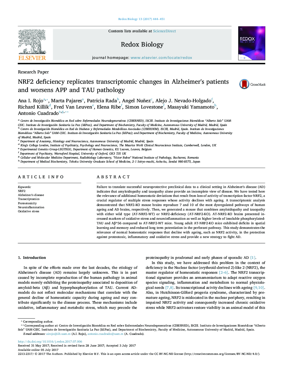 NRF2 deficiency replicates transcriptomic changes in Alzheimer's patients and worsens APP and TAU pathology