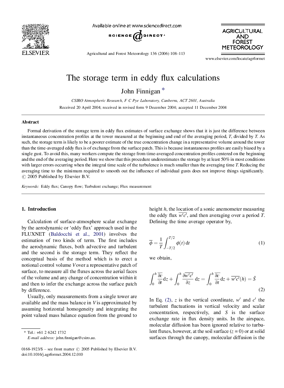 The storage term in eddy flux calculations