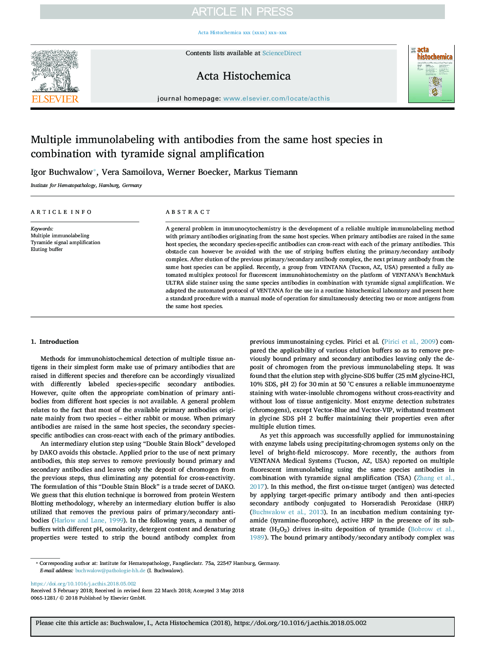 Multiple immunolabeling with antibodies from the same host species in combination with tyramide signal amplification