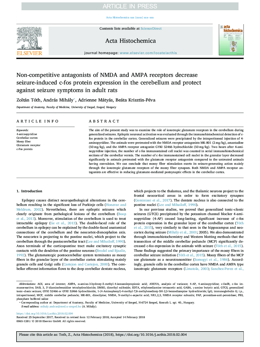 Non-competitive antagonists of NMDA and AMPA receptors decrease seizure-induced c-fos protein expression in the cerebellum and protect against seizure symptoms in adult rats