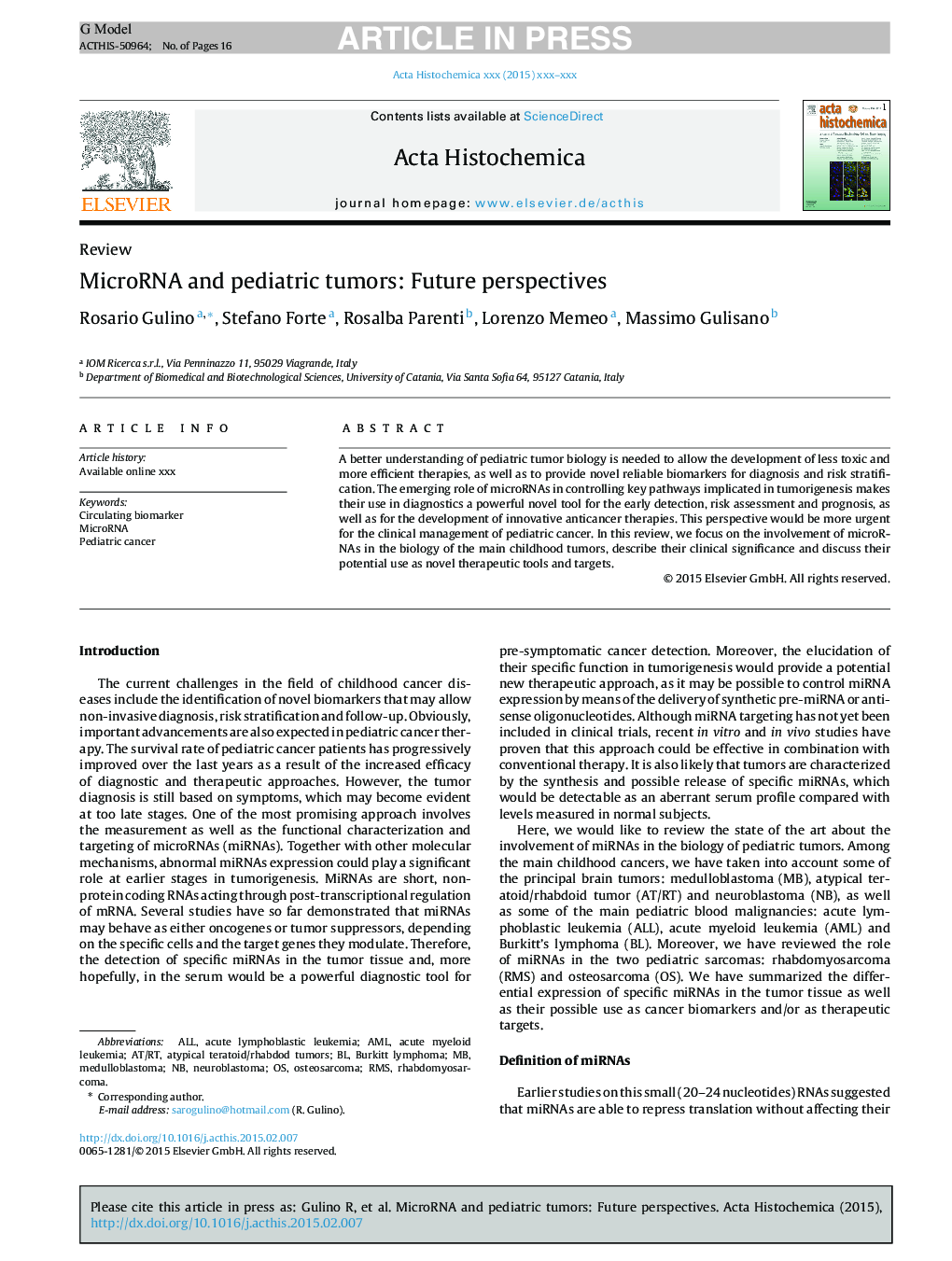 MicroRNA and pediatric tumors: Future perspectives