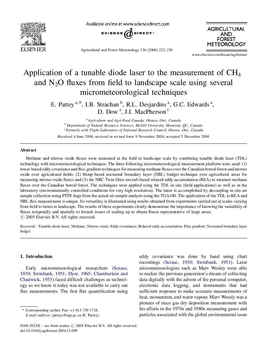 Application of a tunable diode laser to the measurement of CH4 and N2O fluxes from field to landscape scale using several micrometeorological techniques