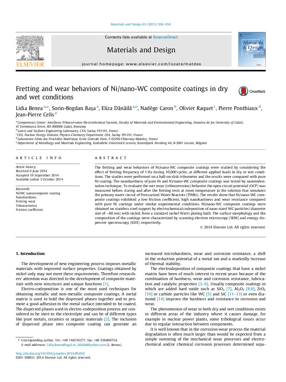 Fretting and wear behaviors of Ni/nano-WC composite coatings in dry and wet conditions