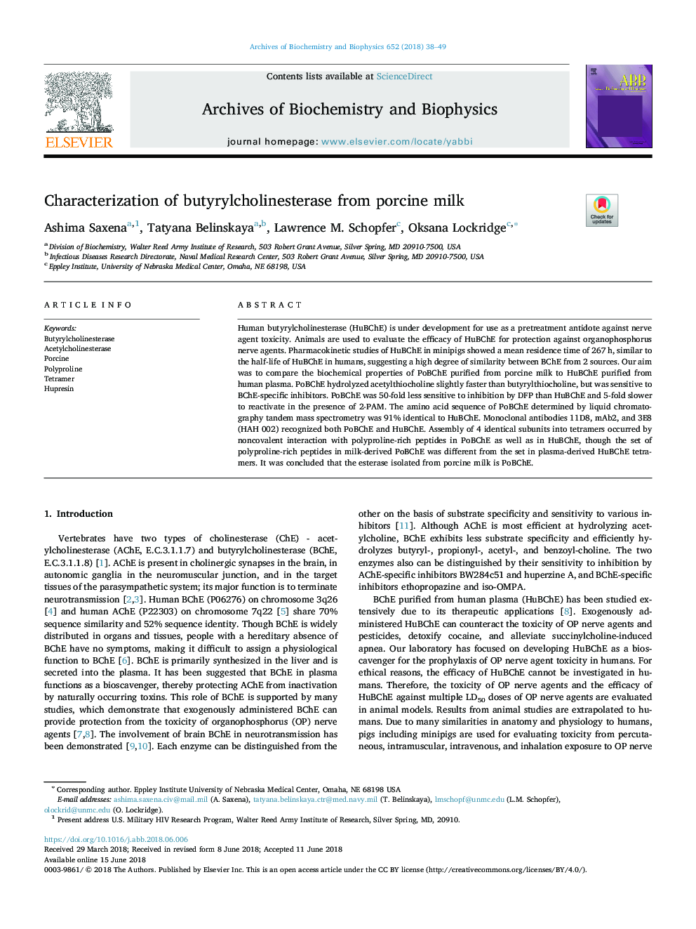 Characterization of butyrylcholinesterase from porcine milk