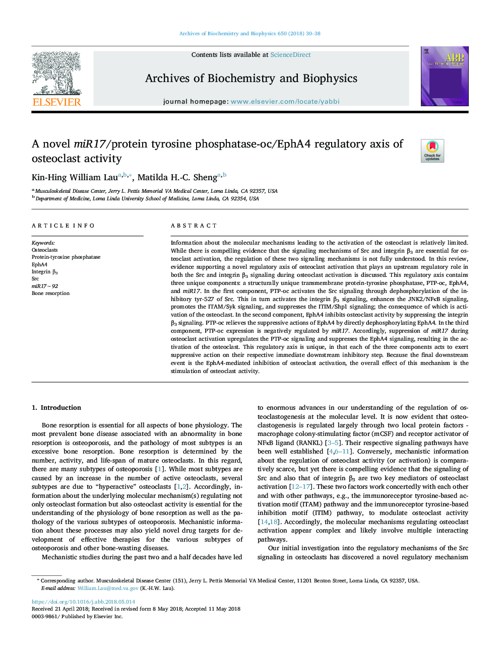 A novel miR17/protein tyrosine phosphatase-oc/EphA4 regulatory axis of osteoclast activity