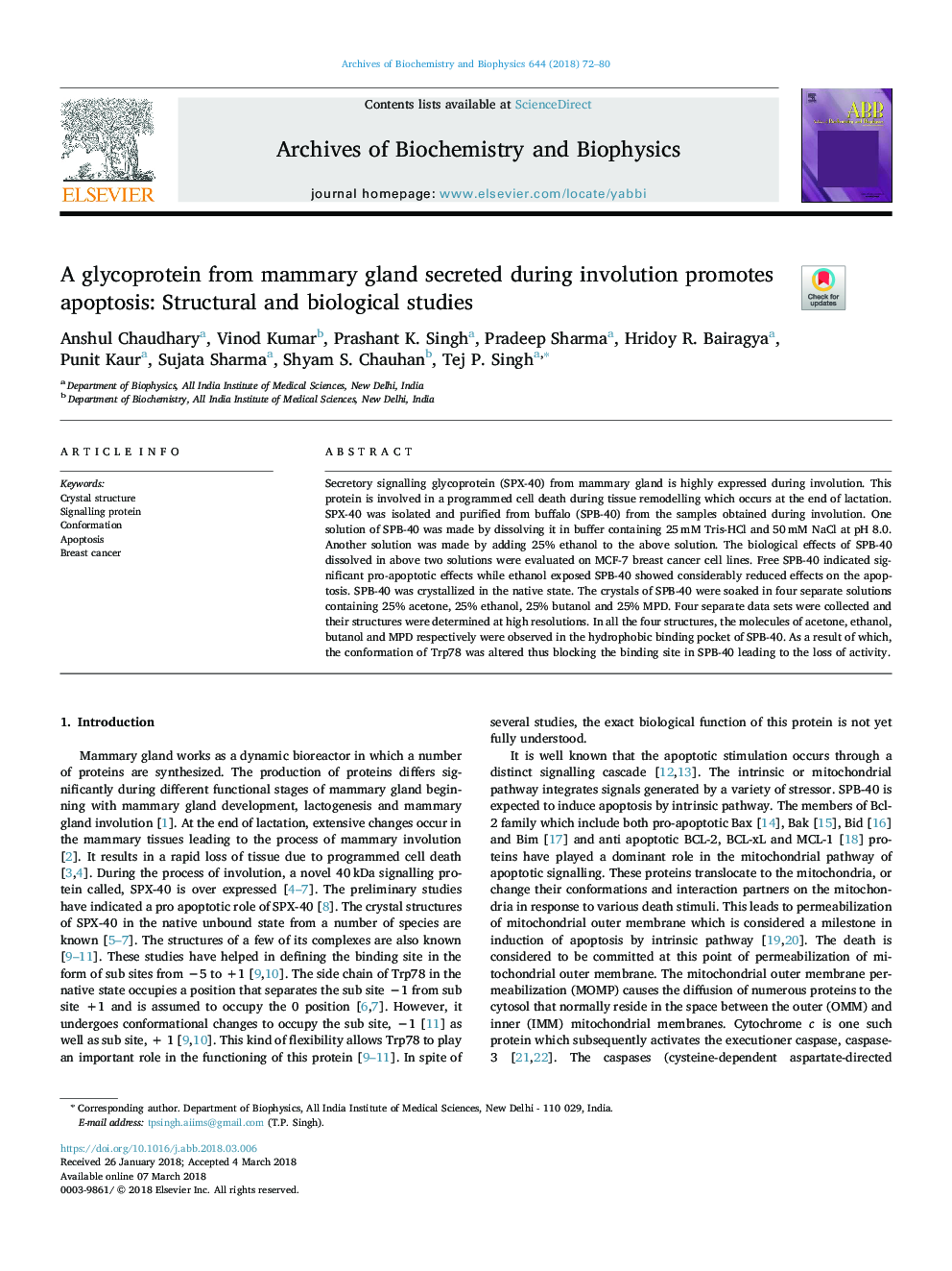 A glycoprotein from mammary gland secreted during involution promotes apoptosis: Structural and biological studies