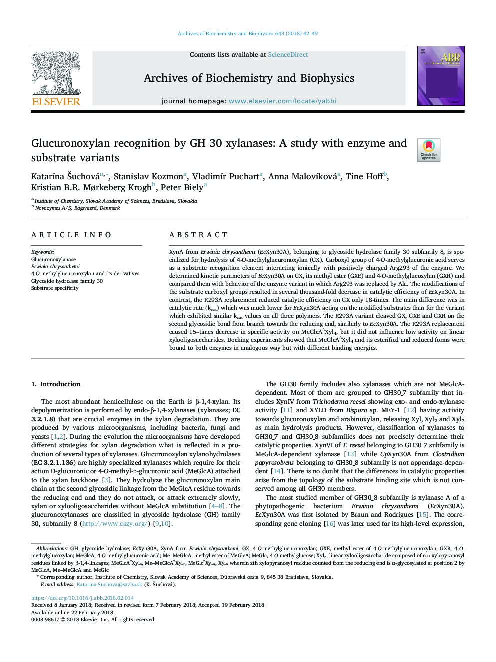 Glucuronoxylan recognition by GH 30 xylanases: A study with enzyme and substrate variants