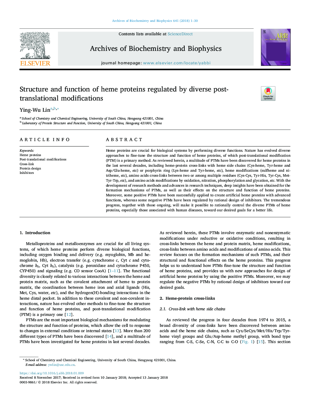 Structure and function of heme proteins regulated by diverse post-translational modifications