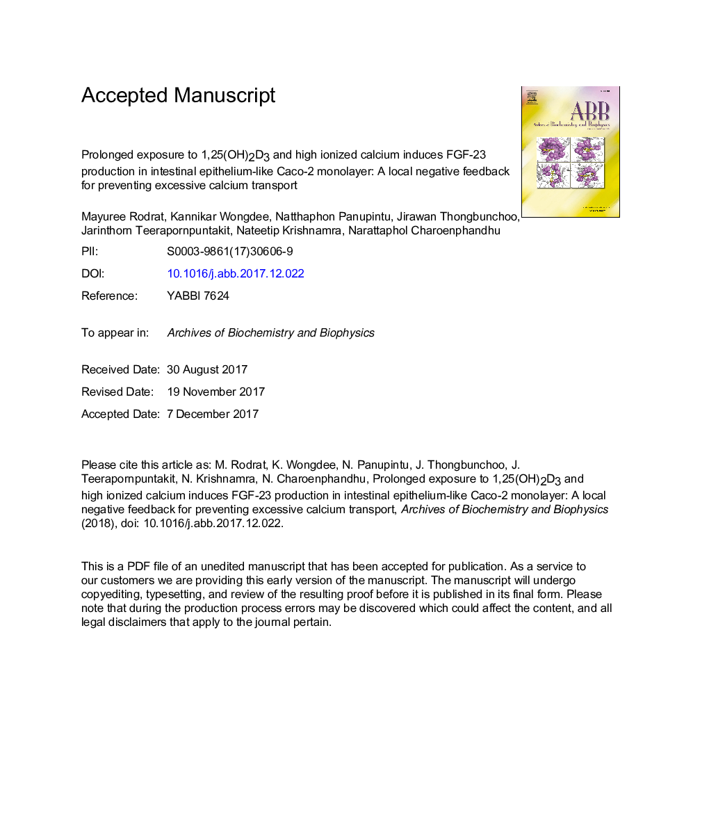 Prolonged exposure to 1,25(OH)2D3 and high ionized calcium induces FGF-23 production in intestinal epithelium-like Caco-2 monolayer: A local negative feedback for preventing excessive calcium transport