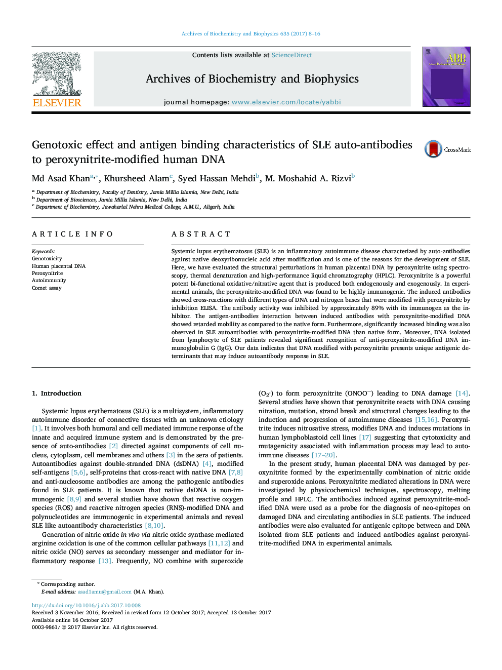 Genotoxic effect and antigen binding characteristics of SLE auto-antibodies to peroxynitrite-modified human DNA