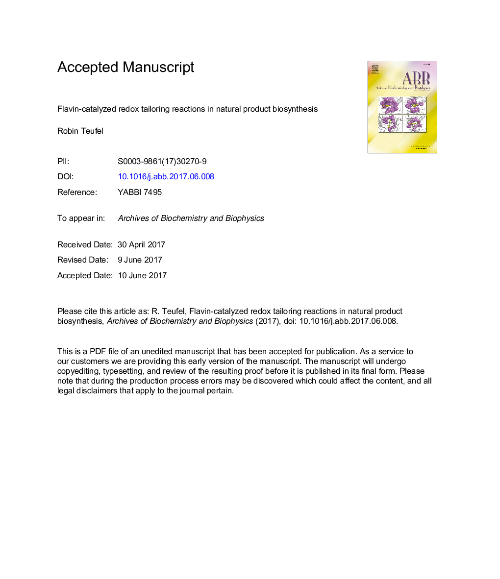 Flavin-catalyzed redox tailoring reactions in natural product biosynthesis