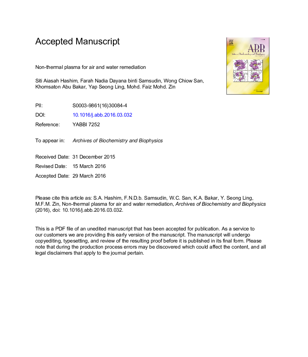 Non-thermal plasma for air and water remediation