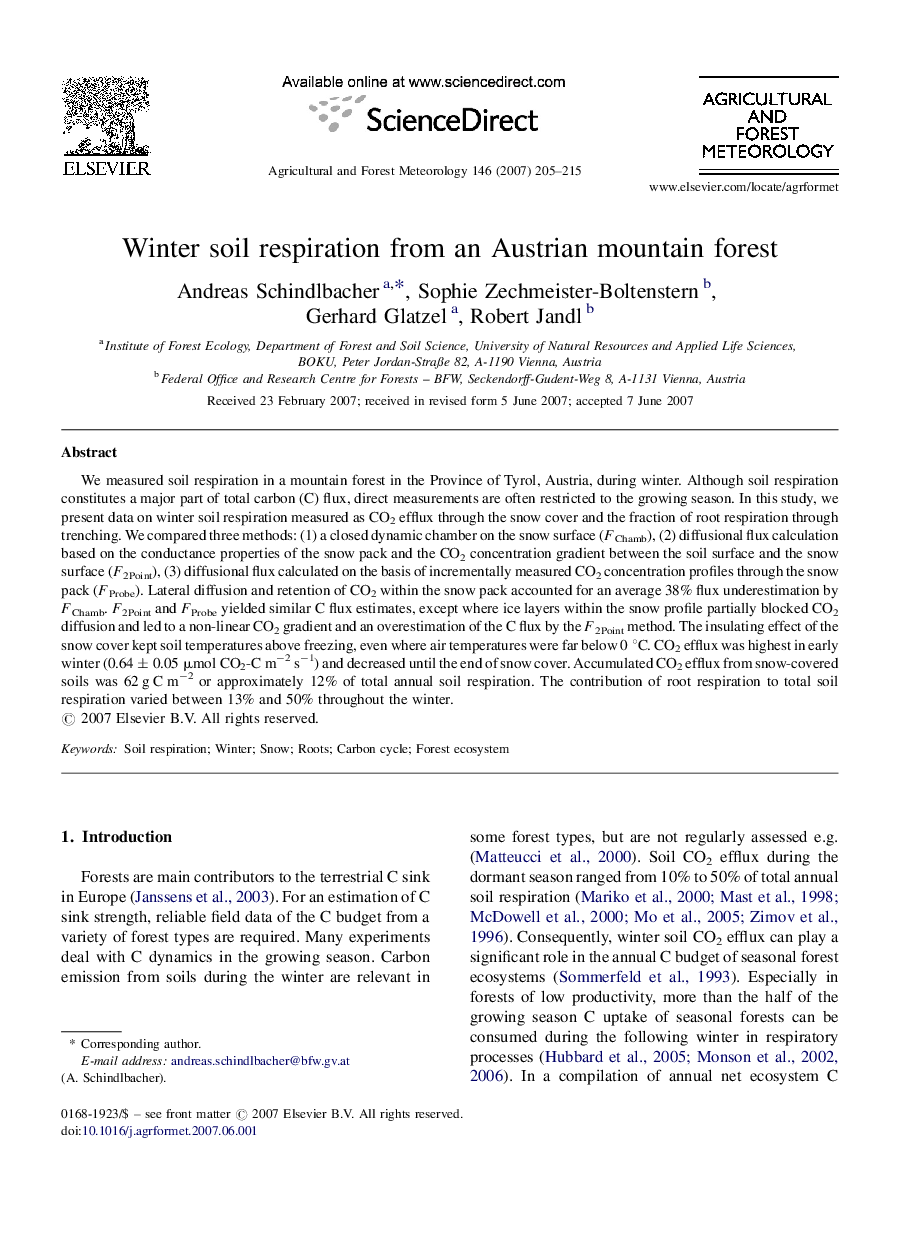 Winter soil respiration from an Austrian mountain forest