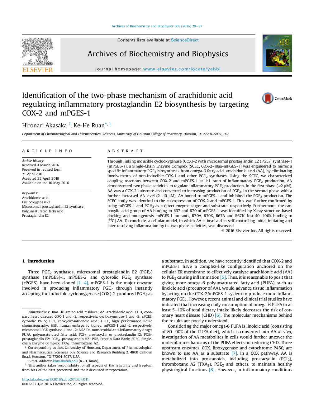 Identification of the two-phase mechanism of arachidonic acid regulating inflammatory prostaglandin E2 biosynthesis by targeting COX-2 and mPGES-1