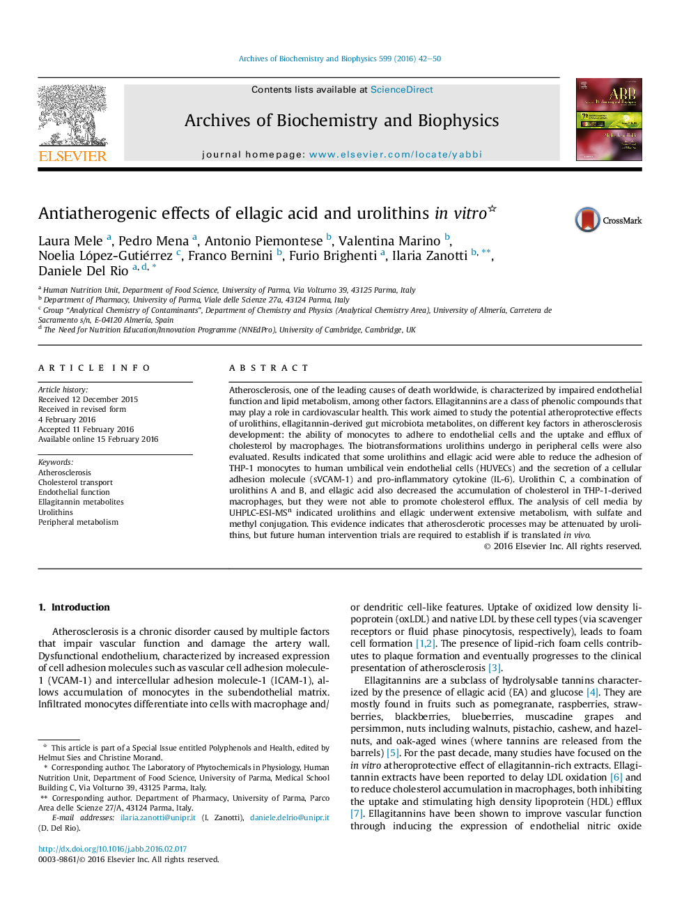 Antiatherogenic effects of ellagic acid and urolithins inÂ vitro