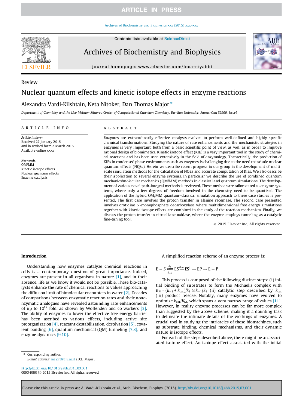 Nuclear quantum effects and kinetic isotope effects in enzyme reactions