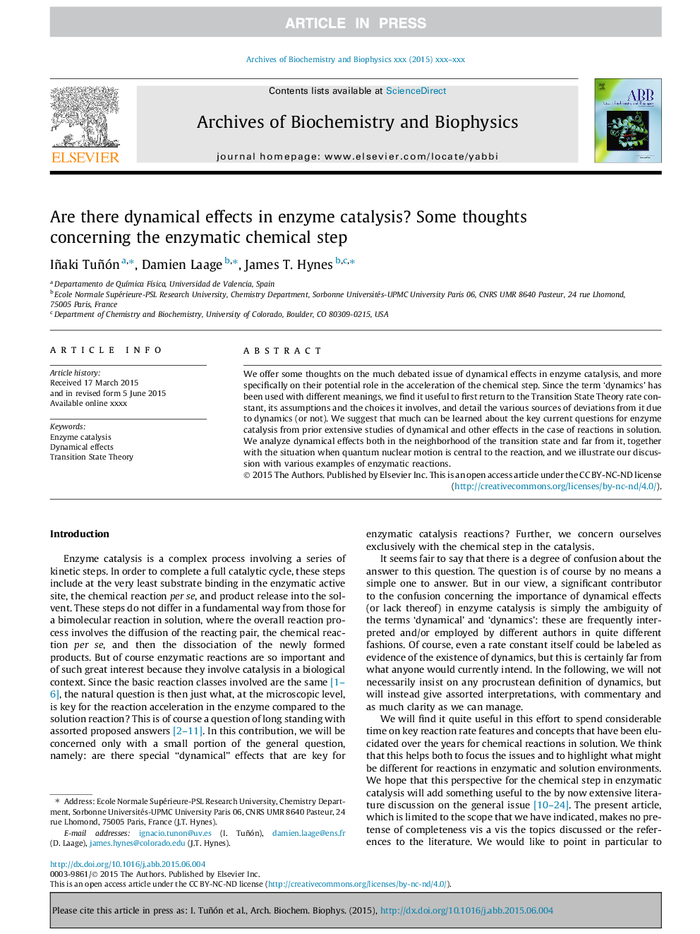 Are there dynamical effects in enzyme catalysis? Some thoughts concerning the enzymatic chemical step