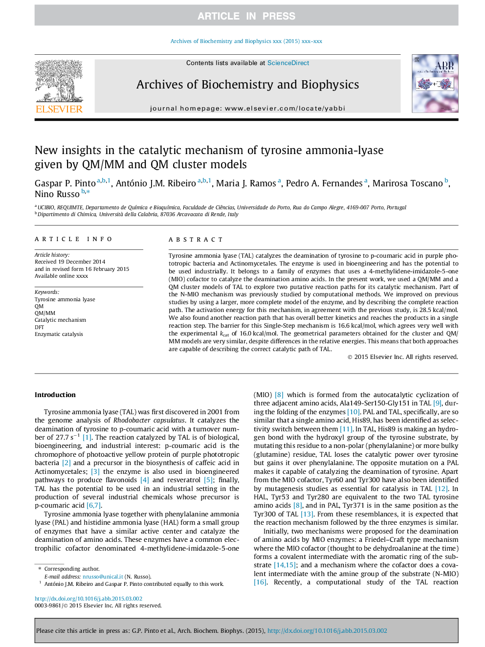 New insights in the catalytic mechanism of tyrosine ammonia-lyase given by QM/MM and QM cluster models