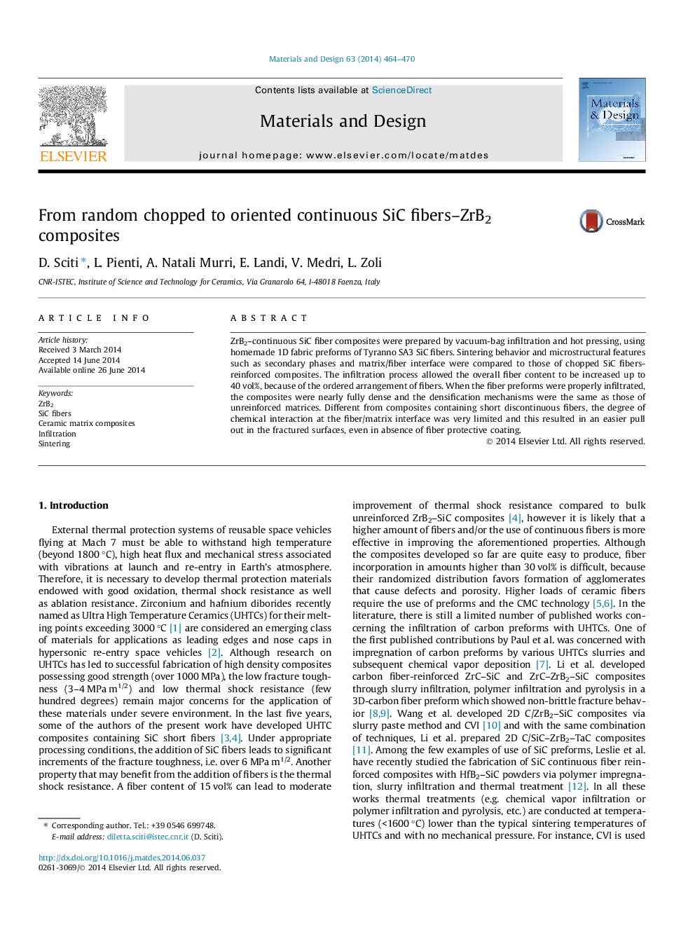 From random chopped to oriented continuous SiC fibers–ZrB2 composites