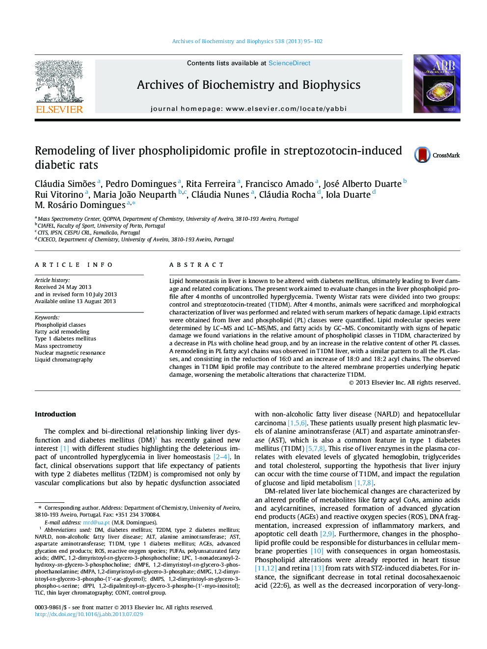 Remodeling of liver phospholipidomic profile in streptozotocin-induced diabetic rats