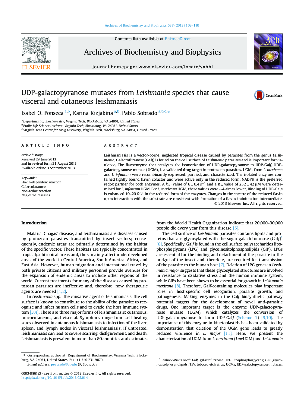 UDP-galactopyranose mutases from Leishmania species that cause visceral and cutaneous leishmaniasis