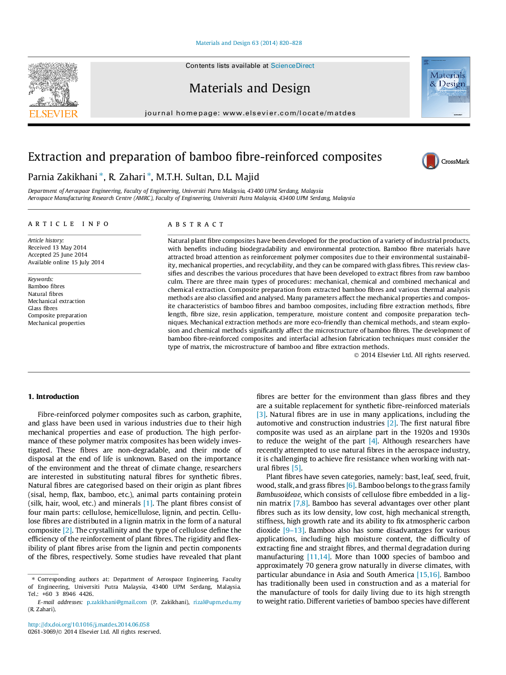 Extraction and preparation of bamboo fibre-reinforced composites