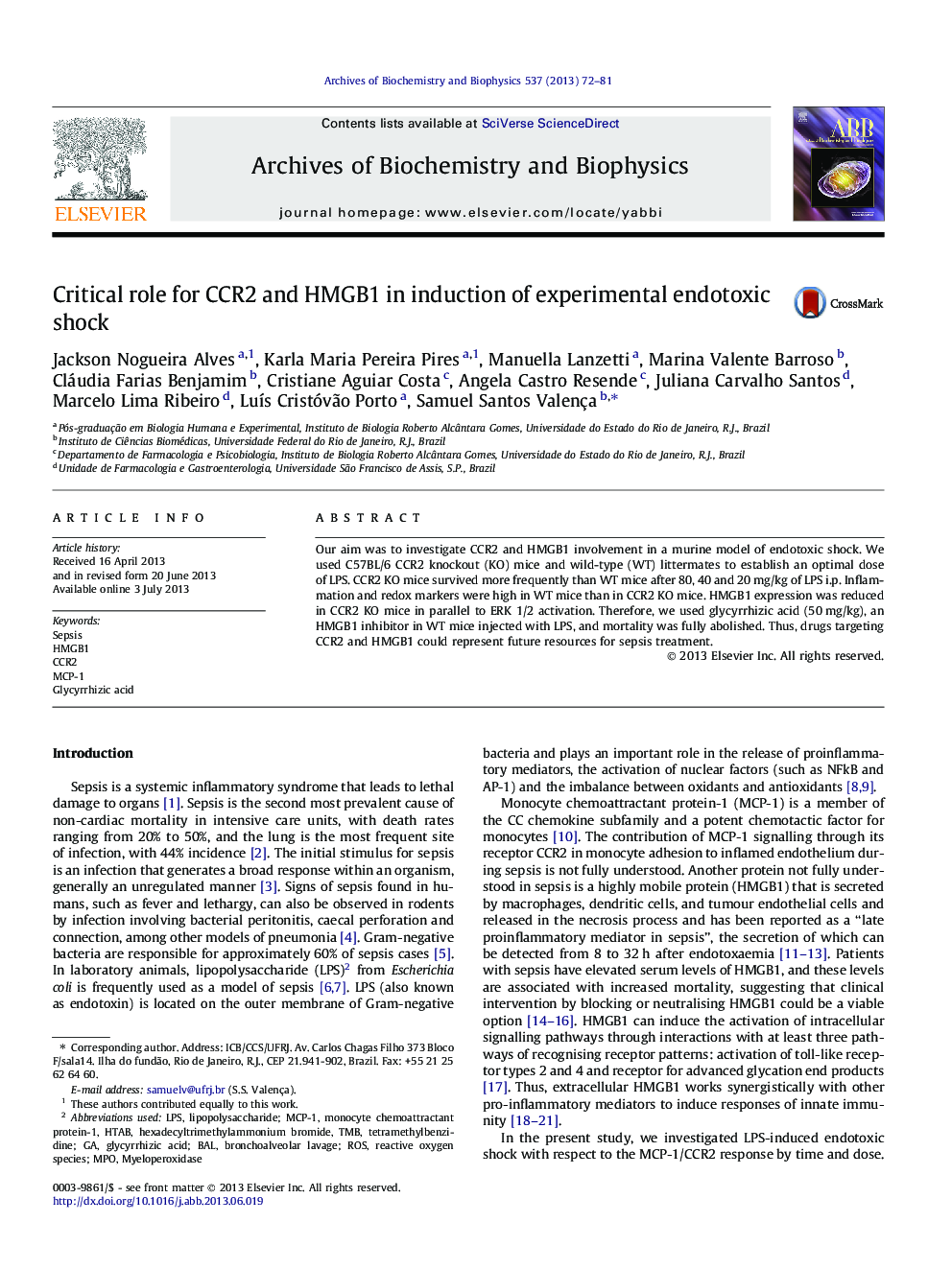 Critical role for CCR2 and HMGB1 in induction of experimental endotoxic shock