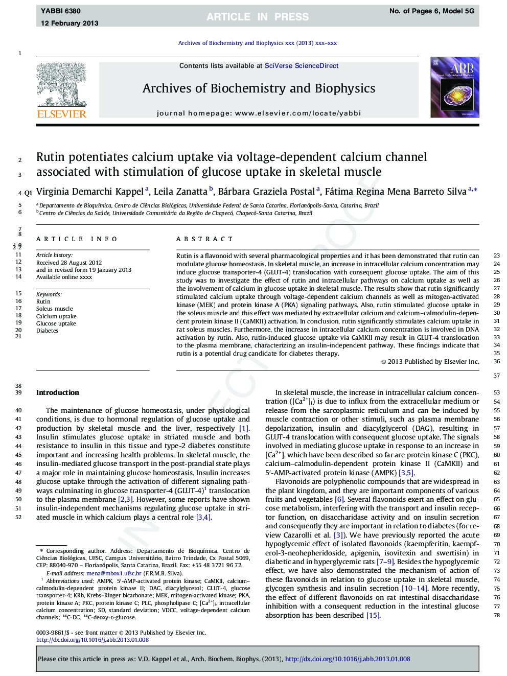 Rutin potentiates calcium uptake via voltage-dependent calcium channel associated with stimulation of glucose uptake in skeletal muscle