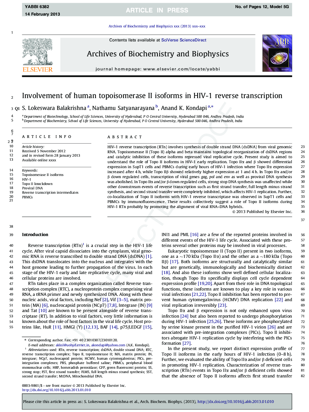 Involvement of human topoisomerase II isoforms in HIV-1 reverse transcription