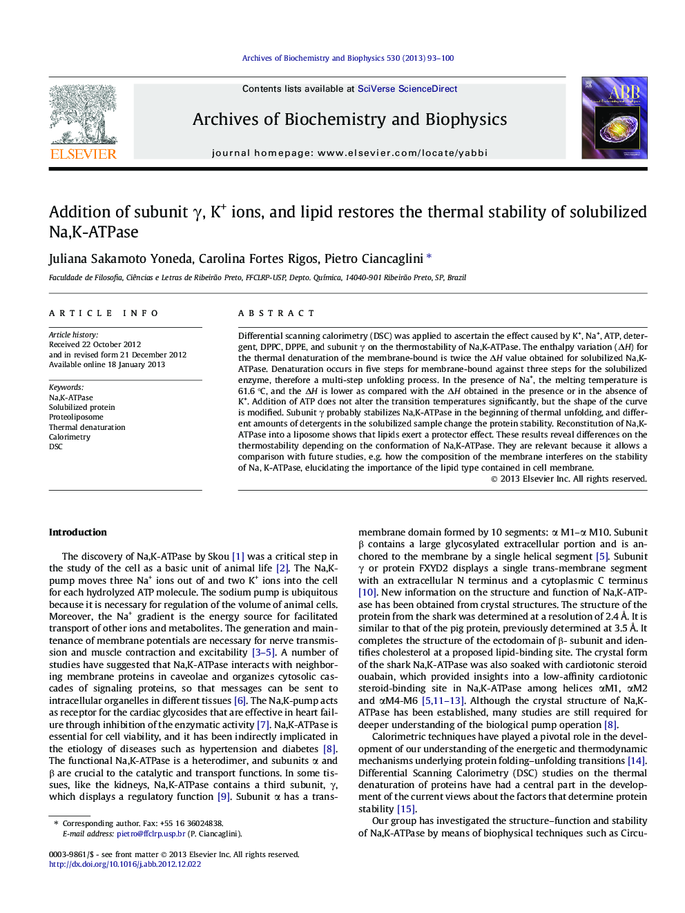 Addition of subunit Î³, K+ ions, and lipid restores the thermal stability of solubilized Na,K-ATPase