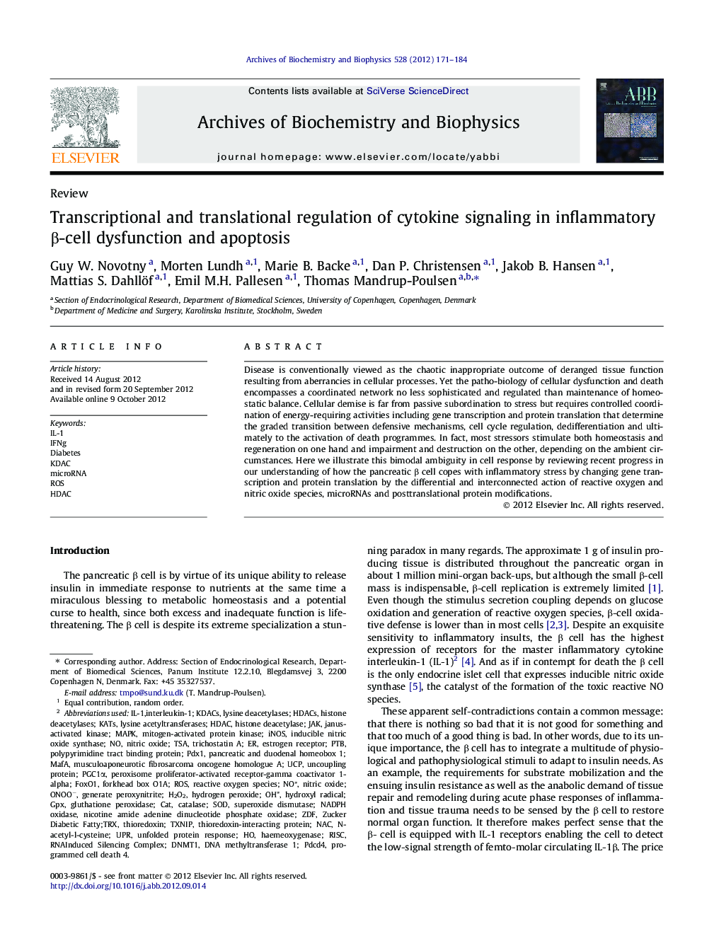 Transcriptional and translational regulation of cytokine signaling in inflammatory Î²-cell dysfunction and apoptosis