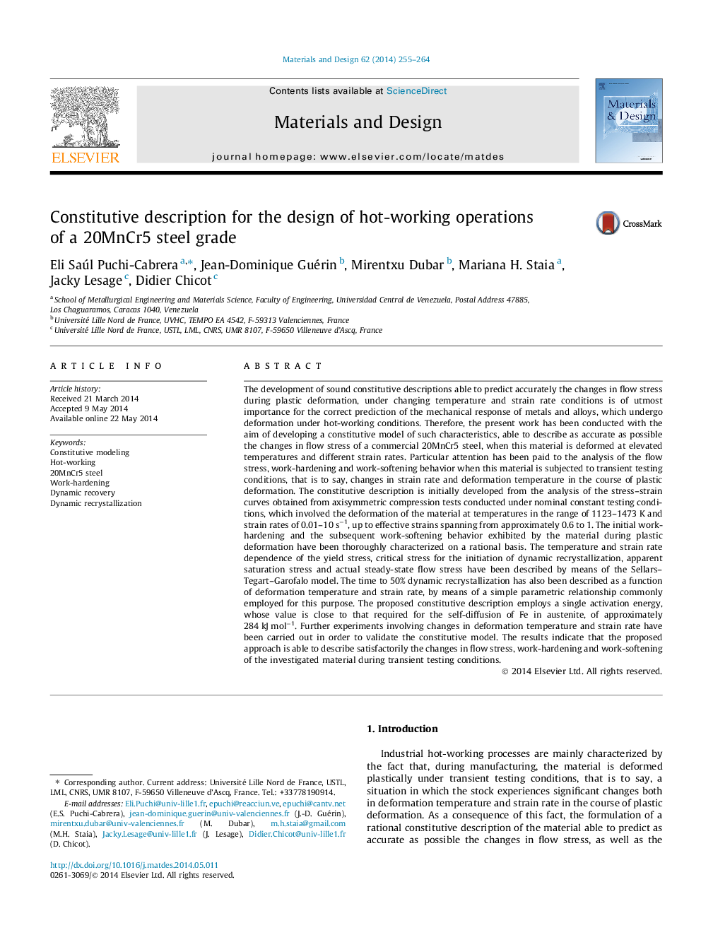 Constitutive description for the design of hot-working operations of a 20MnCr5 steel grade