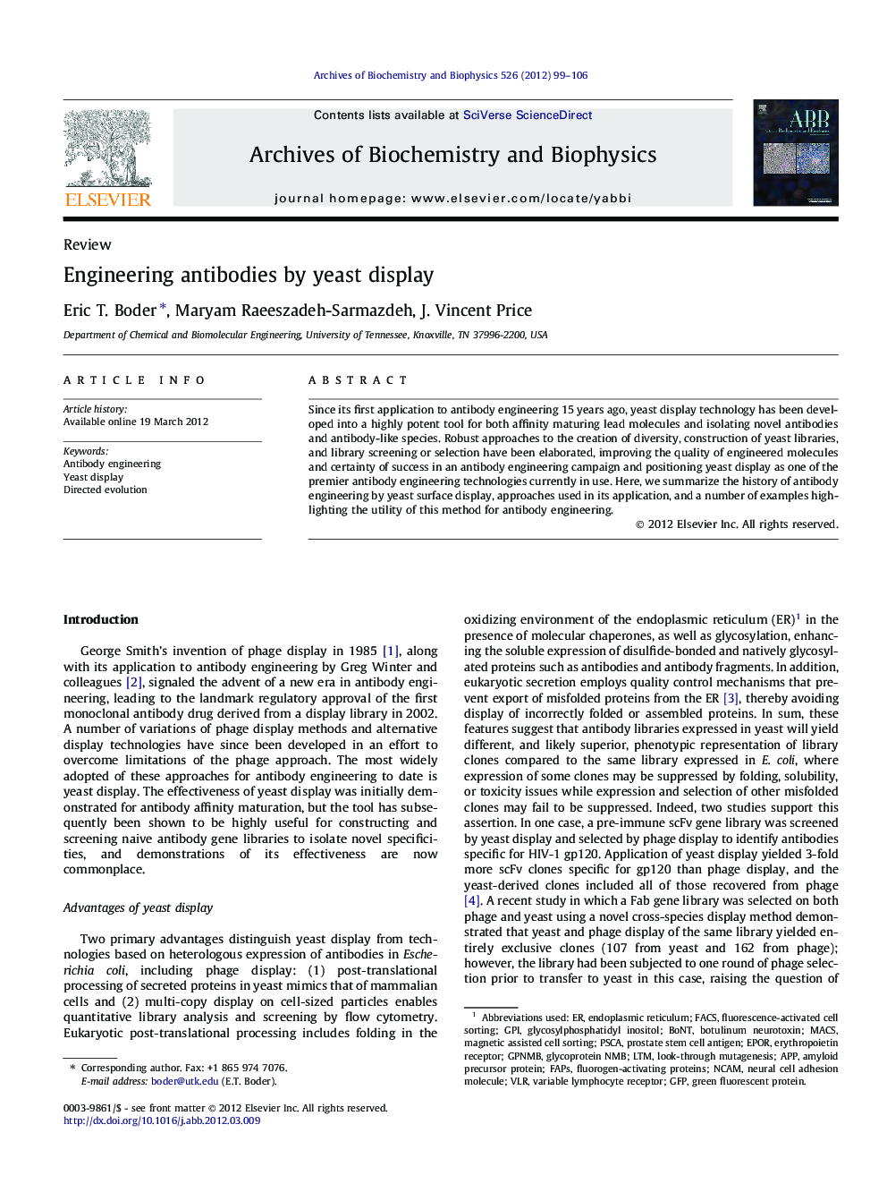 Engineering antibodies by yeast display