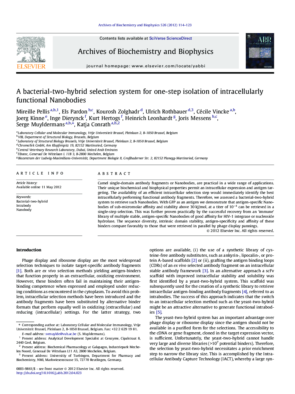 A bacterial-two-hybrid selection system for one-step isolation of intracellularly functional Nanobodies