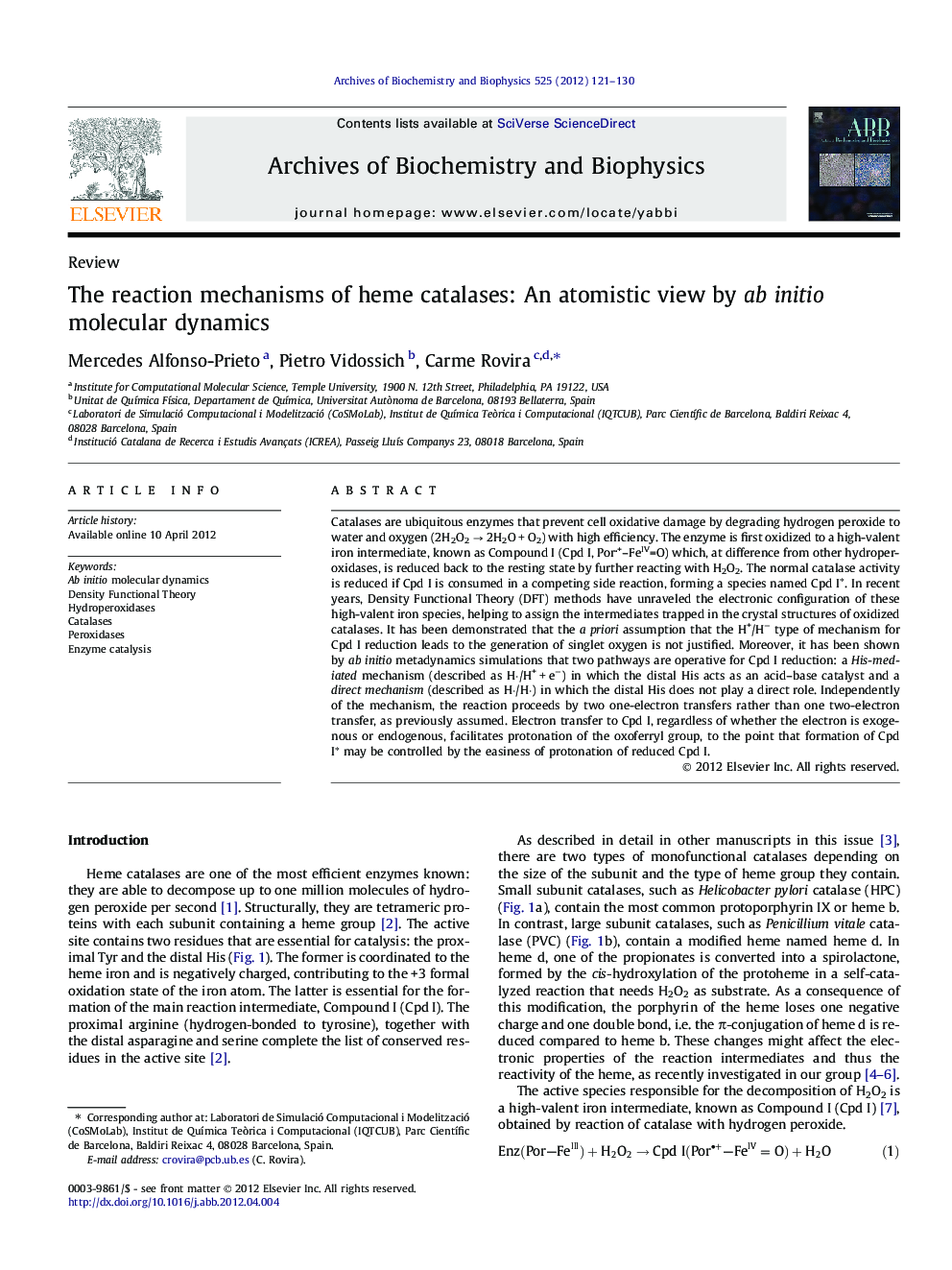 The reaction mechanisms of heme catalases: An atomistic view by ab initio molecular dynamics