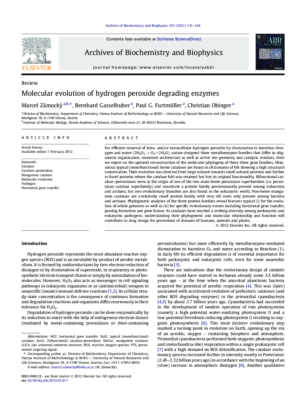 Molecular evolution of hydrogen peroxide degrading enzymes