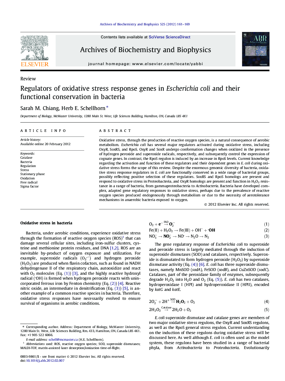 Regulators of oxidative stress response genes in Escherichia coli and their functional conservation in bacteria