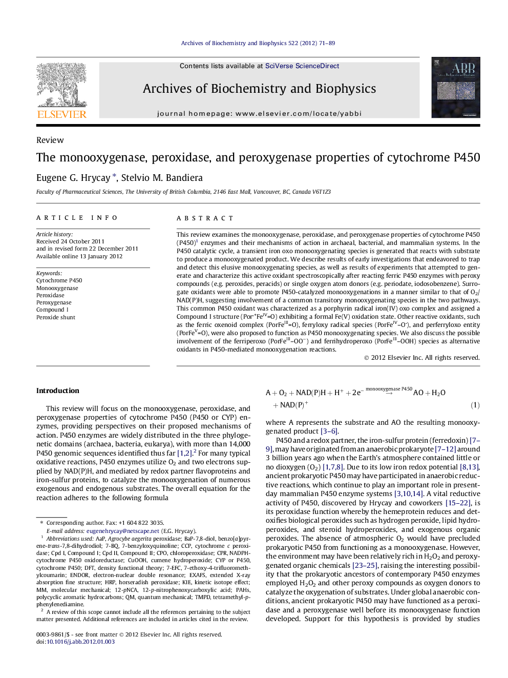 The monooxygenase, peroxidase, and peroxygenase properties of cytochrome P450