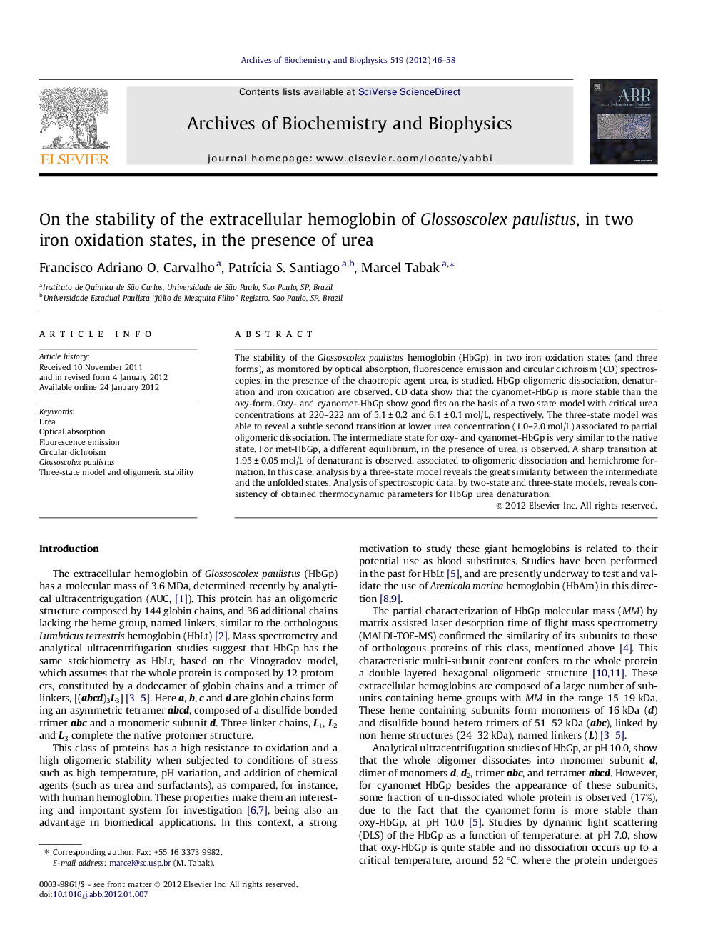 On the stability of the extracellular hemoglobin of Glossoscolex paulistus, in two iron oxidation states, in the presence of urea