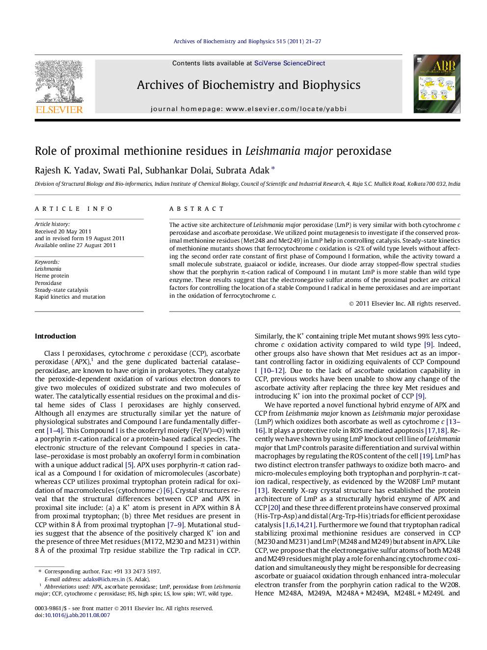 Role of proximal methionine residues in Leishmania major peroxidase