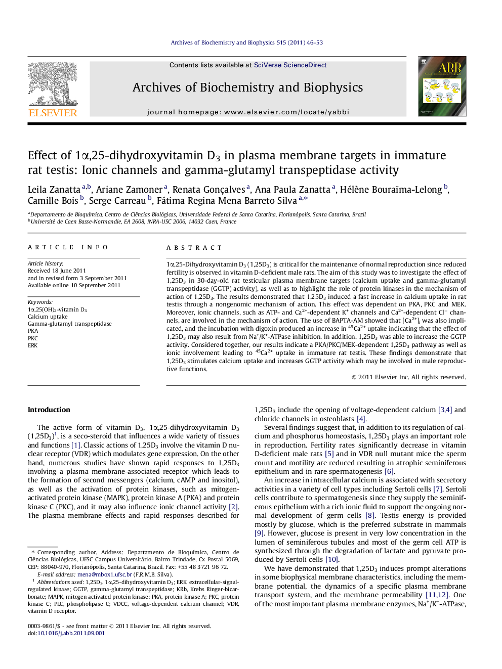 Effect of 1Î±,25-dihydroxyvitamin D3 in plasma membrane targets in immature rat testis: Ionic channels and gamma-glutamyl transpeptidase activity