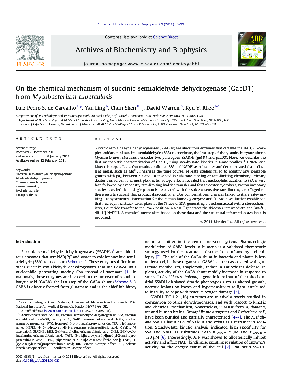 On the chemical mechanism of succinic semialdehyde dehydrogenase (GabD1) from Mycobacterium tuberculosis