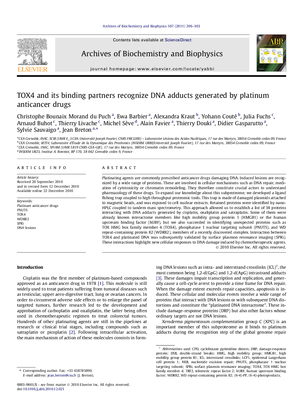 TOX4 and its binding partners recognize DNA adducts generated by platinum anticancer drugs