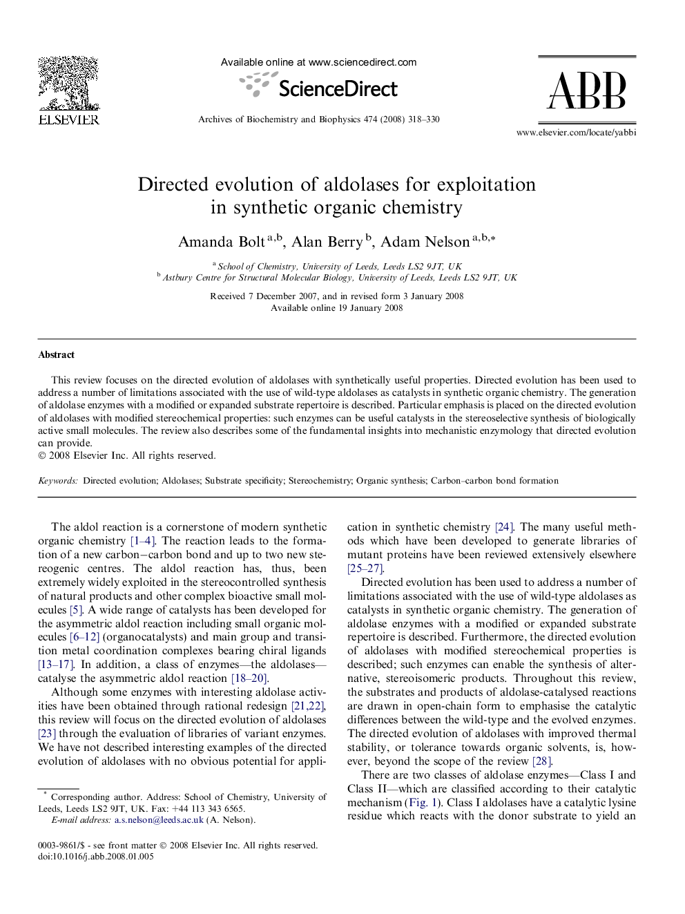 Directed evolution of aldolases for exploitation in synthetic organic chemistry