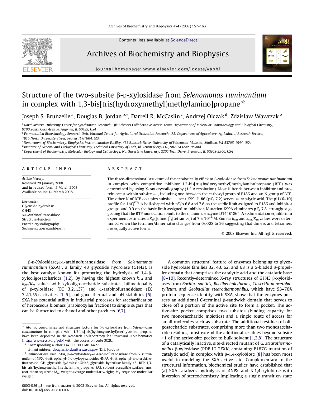 Structure of the two-subsite Î²-d-xylosidase from Selenomonas ruminantium in complex with 1,3-bis[tris(hydroxymethyl)methylamino]propane